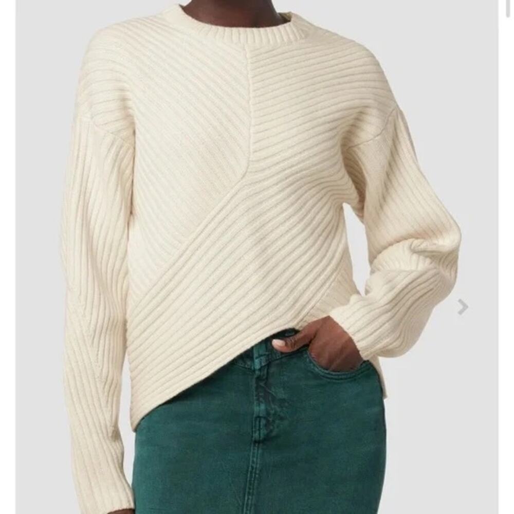 Hudson Asymmetrical Hem Merino Wool Sweater Large Cream Quiet Luxury Minimalist